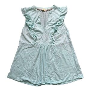 Boden 100% cotton turquoise flutter sleeve ruffle tank top